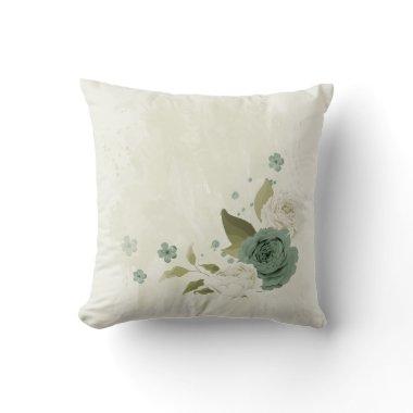 sage green and white flower throw pillow