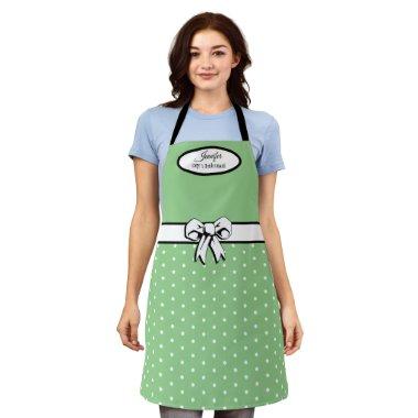 Sage Green and White Polka Dots, Bow Personalized Apron