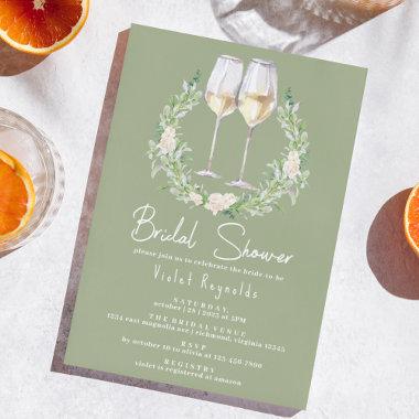 Sage Green and White Wine | Cute Bridal Shower Invitations