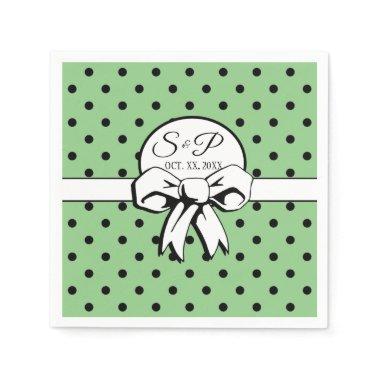 Sage Green & Black Polka Dot White Bow Personalize Napkins