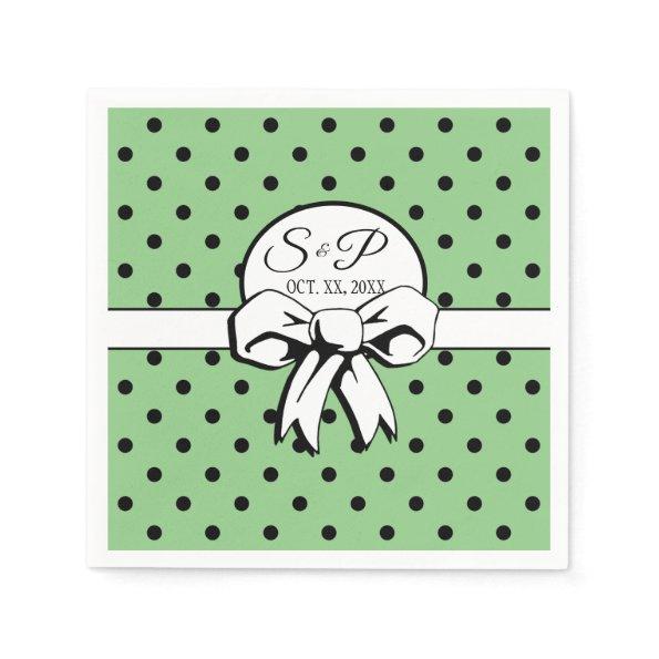 Sage Green & Black Polka Dot White Bow Personalize Napkins