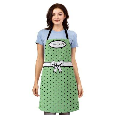 Sage Green Black Polka Dot White Bow Personalized Apron