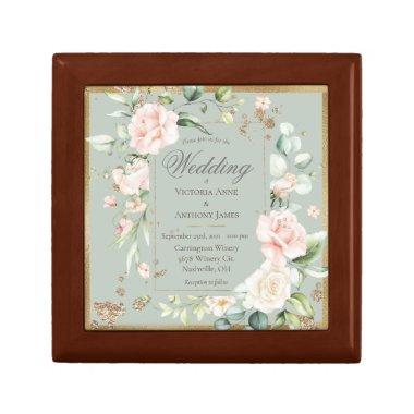 Sage Green Blush Elegant Floral Wedding Invitations Gift Box