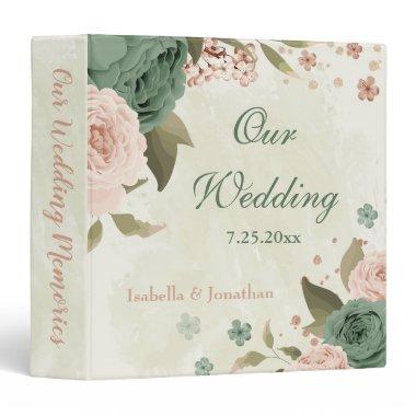 sage green blush flowers wedding photo album 3 ring binder