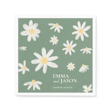 Sage Green Bohemian Daisy Flower Napkins