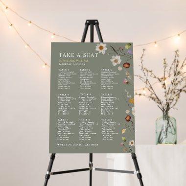 Sage Green Boho Floral Nine 9 Table Seating Chart Foam Board