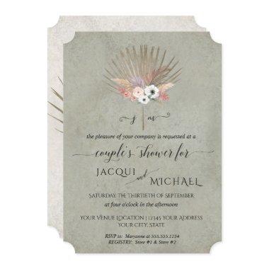 Sage Green BOHO Floral Pampas Couples Shower Invitations