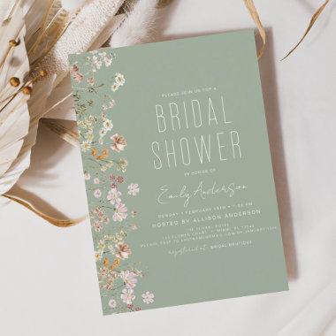 Sage Green Boho Wildflower Bridal Shower Bloom Invitations