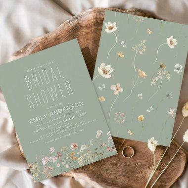 Sage Green Boho Wildflower Bridal Shower Elegant Invitations