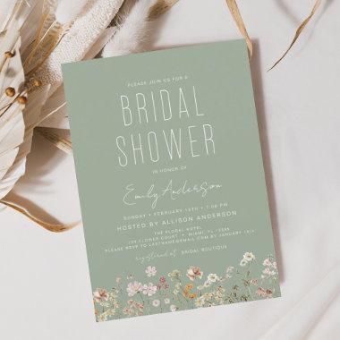 Sage Green Boho Wildflower Bridal Shower Invitations