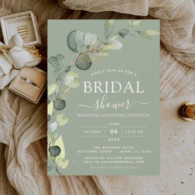 Sage Green Bridal Shower Botanical Eucalyptus Boho Invitations
