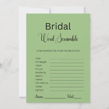 Sage Green Bridal Word Scramble Game Invitations