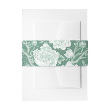 Sage Green Chinoiserie Floral Garden Rococo Toile Invitations Belly Band