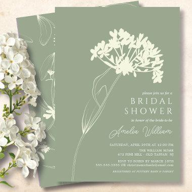Sage Green & Cream Modern Floral Bridal Shower Invitations