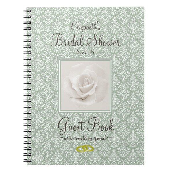 Sage Green Damask Bridal Shower Guest Book -