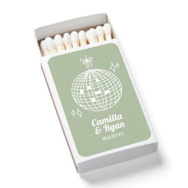 Sage Green Disco Wedding Favor Personalized Matchboxes