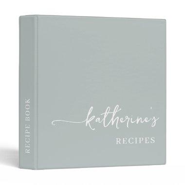 Sage Green Elegance Monogram Cookbook Recipe 3 Ring Binder