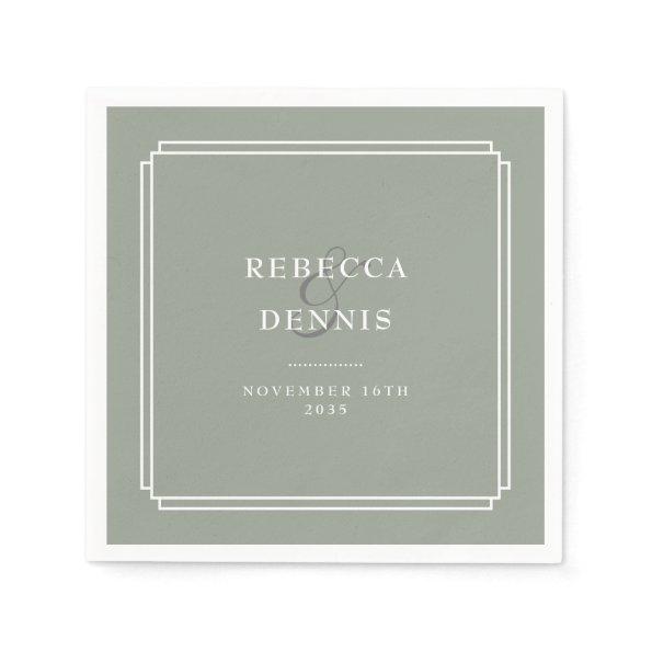 Sage Green Elegant Art Deco Wedding Napkins