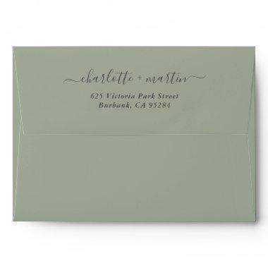 Sage Green Elegant Script Return Address Wedding Envelope