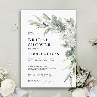 Sage Green Eucalyptus Minimalist Bridal Shower Invitations