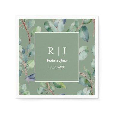 Sage Green Eucalyptus Monogram Greenery Wedding Napkins