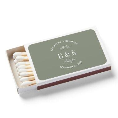 Sage Green Floral Botanical Wedding Couple Name Matchboxes