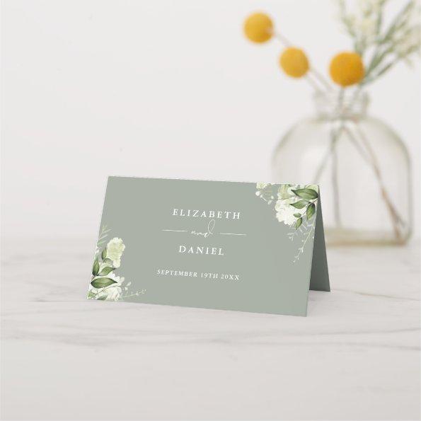 Sage Green Floral Greenery Wedding Folded Place Invitations