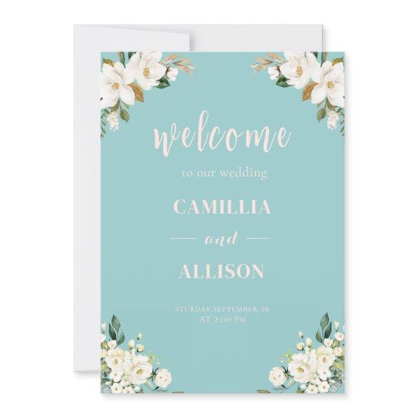 Sage Green Floral pink Wedding Welcome Sign