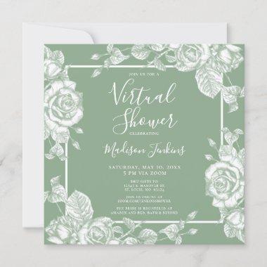 Sage Green Floral Virtual Shower Invitations