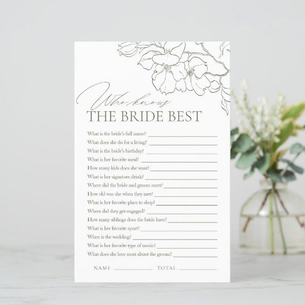 Sage green floral who knows the bride best game