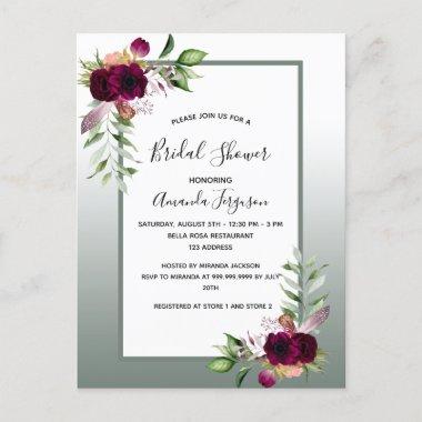 Sage green florals Bridal Shower invitation PostInvitations