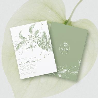Sage green flowers wedding bridal shower Invitations