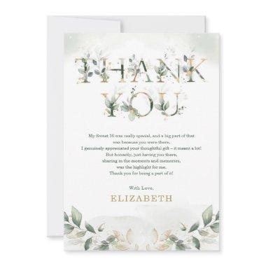 Sage Green Gold 16th Birthday Thank You Invitations