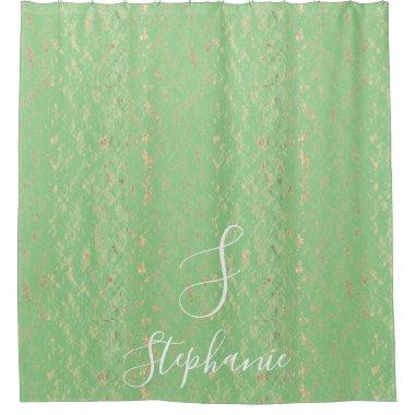Sage Green Gold Foil Patterns Monogram Initials Shower Curtain
