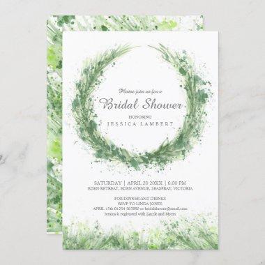 Sage green greenery watercolor grass bridal shower Invitations