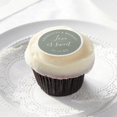 Sage Green Love Is Sweet Wedding Edible Frosting Rounds
