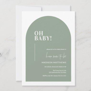 Sage Green Minimal Arch Oh Baby Shower Invitations