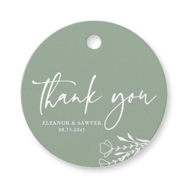 Sage Green Minimalist Bouquet Wedding Thank You Favor Tags