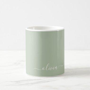 Sage Green Minimalist Modern Monogram Elegant Coffee Mug