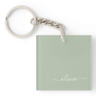 Sage Green Minimalist Modern Monogram Elegant Keychain