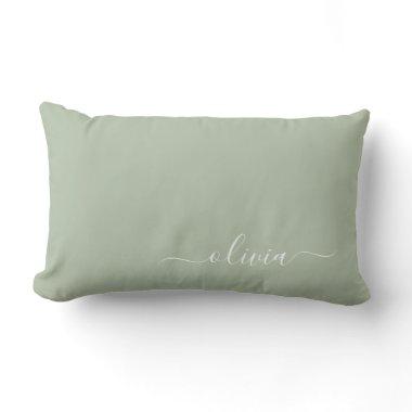 Sage Green Minimalist Modern Monogram Elegant Lumbar Pillow