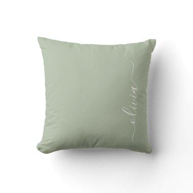 Sage Green Minimalist Modern Monogram Elegant Throw Pillow