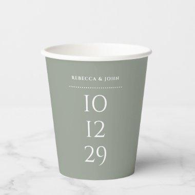 Sage Green Minimalist Special Date Wedding Paper Cups
