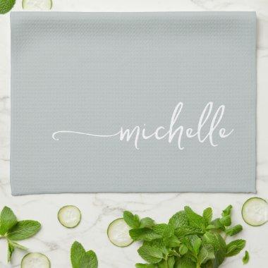 Sage Green Monogram Name Gold Calligraphy Script Kitchen Towel