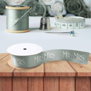 Sage Green Mr & Mrs Newlywed Couple Wedding Satin Ribbon
