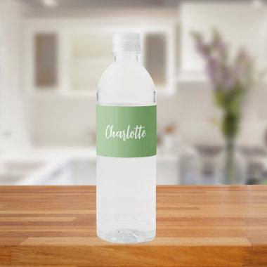 Sage green name script water bottle label