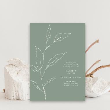 Sage Green Olive Leaf Branch Bridal Brunch Invitations