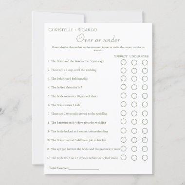 Sage green Over or under bridal shower game Announcement