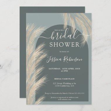 Sage green pampas grass watercolor bridal shower Invitations