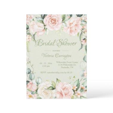 Sage Green & Pink Floral Elegant Bridal Shower Invitations